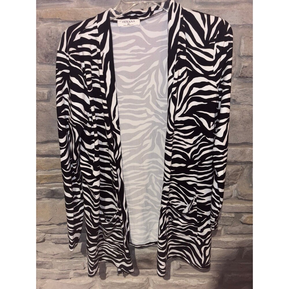 Zenana Zebra Print Black and White Kimono Open Front Cardigan XL
